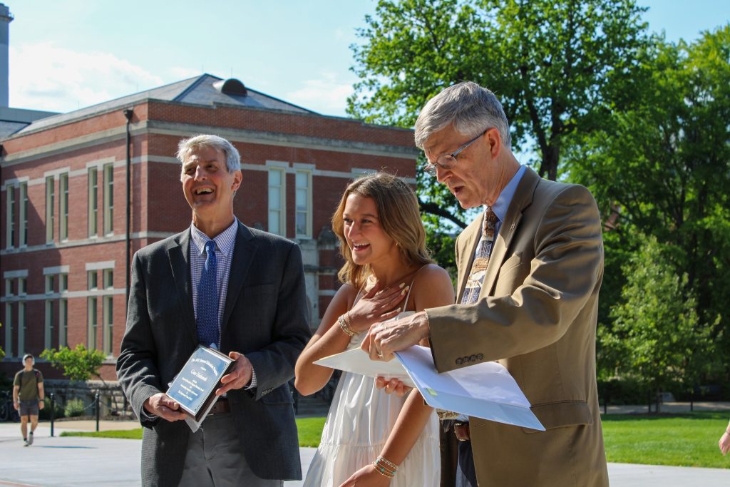 Grace Hackworth receives her Hesburgh award.